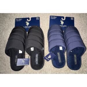 U.S. Polo Assn Mens Slippers 2 Pair Bundle 9-10 Fur Lined NWT Navy Black NEW